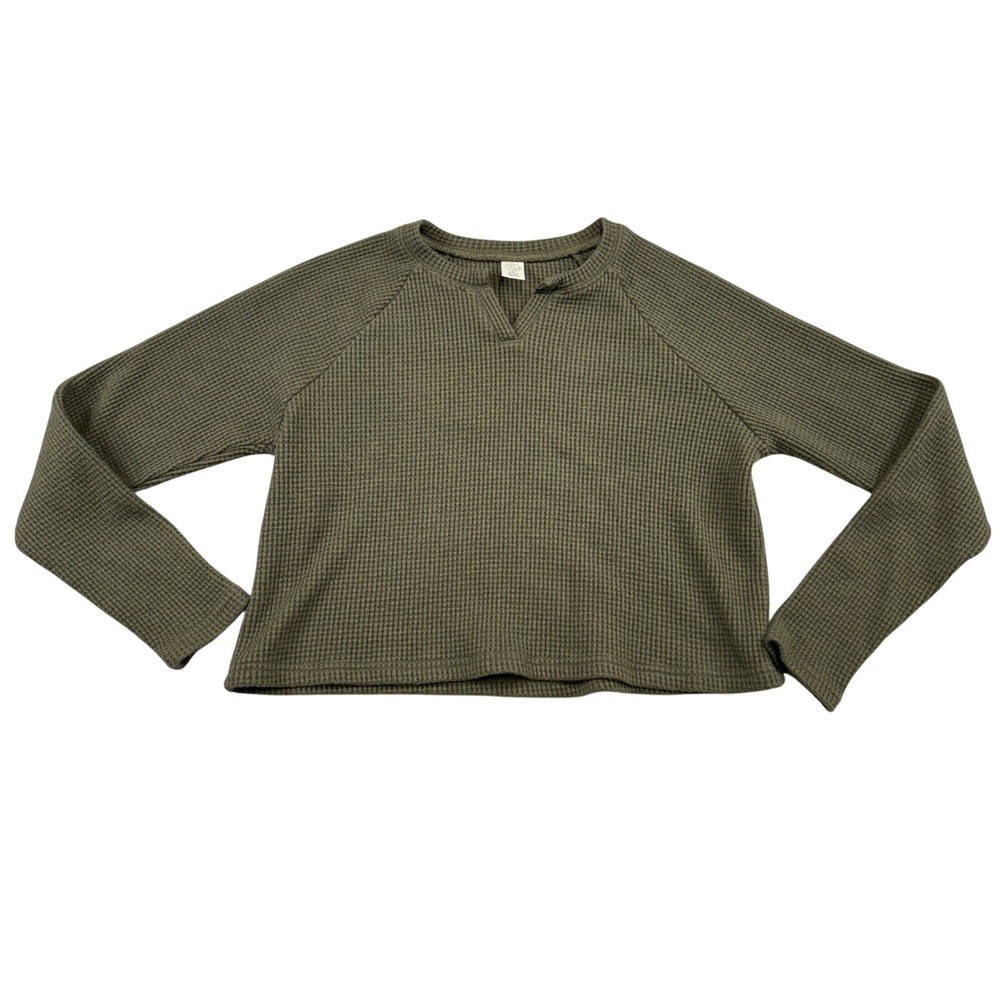 T&B Kids Olive Green Waffle Knit Thermal Notch Neck Raglan Top XL 14/16